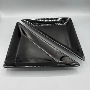 Set of 2 Pampered Chef Simple Additions Black Triangle Trays/Plates Charcuterie - Picture 1 of 7
