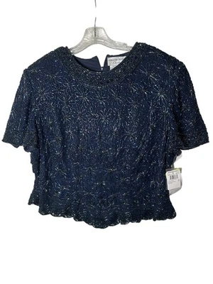 Camisa para mujer Secuencia con cuentas azul marino talla 18 Adrianna Papell camisa para mujer Foto 1 de 4