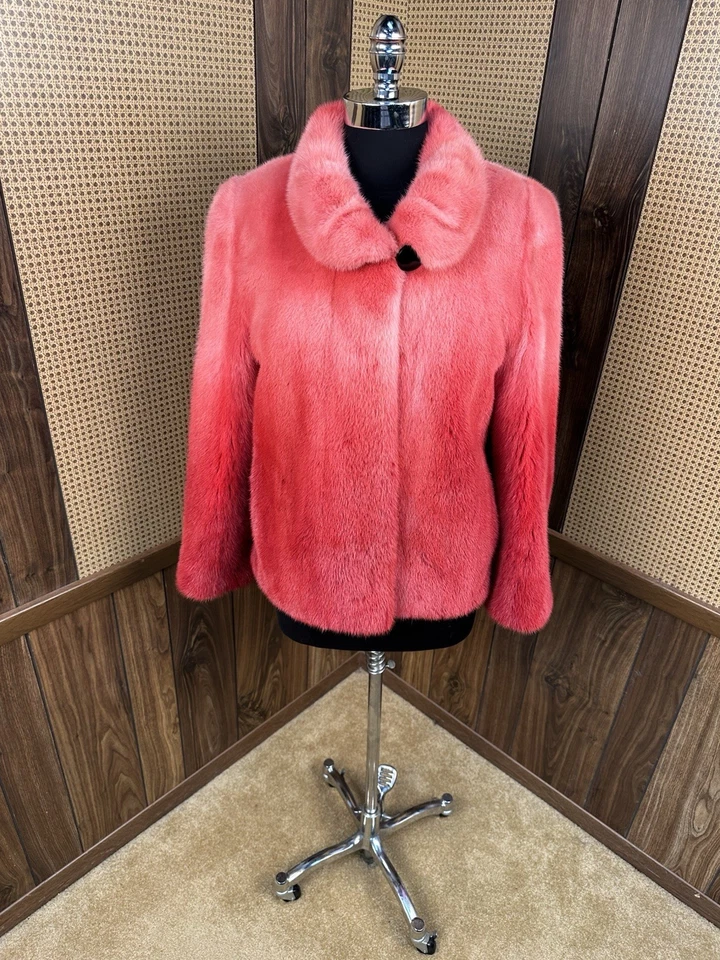 DAMSELLE DESIGNER DYED RED & PINK OMBRÉ DEGRADE MINK FUR COAT JACKET SIZE SMALL - Image 1 of 4