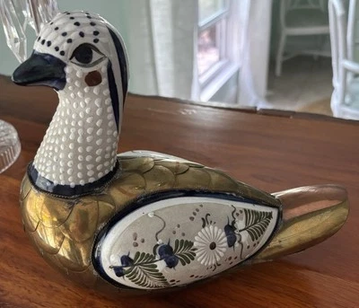 Sergio Bustamante Brass Porcelain Duck Bird Figure Mid Century Modern Mexico.- - Image 1 of 4
