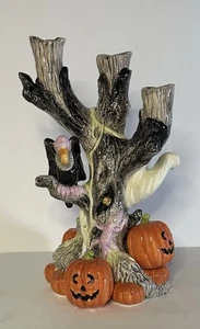 Vintage Fitz & Floyd Halloween Candle Holder Three Branch Ghost Pumpkin 1988 - Picture 1 of 8