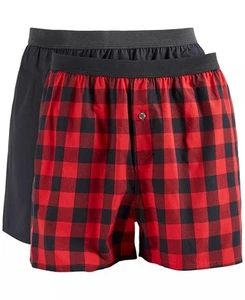 Club Room Men's 2-pk. Patterned & Solid Boxer Shorts Black & Red-Small 29-31 - Picture 1 of 3