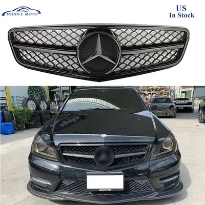 Gloss Black AMG Style Grille Grill for Mercedes Benz C-Class W204 C250 2008-2014 - Image 1 of 4
