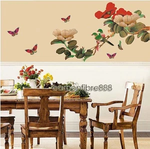 Peony Flower Butterfly Tree Wall Stickers Decal Wallpaper Mural Art Removable  - Picture 1 of 1