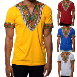 Herren African Dashiki Print T-Shirt Kurzarm Loose Casual Top Bluse Neu O