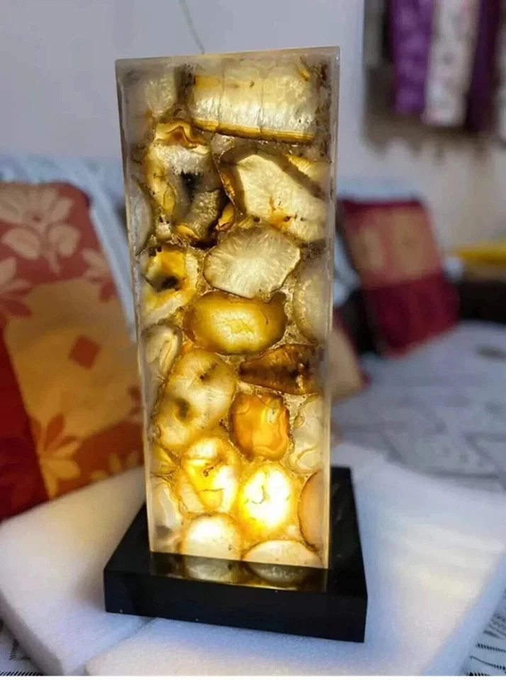 Lámpara de Piedra Geoda Ágata Amarilla 6"x6"x9", Regalos de Navidad Decoración Dormitorio Decoración Lámpara Foto 1 de 4