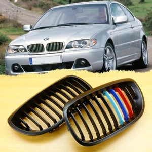 M-Color BMW E46 LCI 2D Coupe FRONT GRILLS GRILLE KIDNEY MATTE BLACK 03-05 - Picture 1 of 6