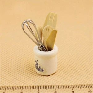 Juego de utensilios de cocina decoración 1:12 cuchillo miniatura tenedor cuchara batidor tarro casa de muñecas - Imagen 1 de 12