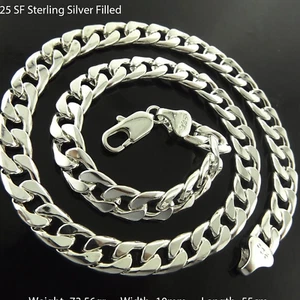 Necklace Real 925 Sterling Silver Filled Solid Men's Cuban Link 12mm Chain 50cm - Picture 1 of 3