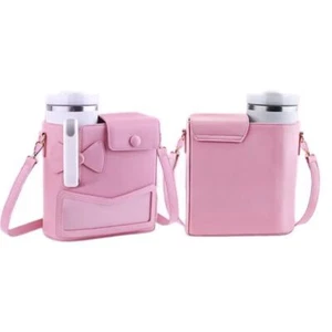 PU Leather Crossbody Bag with Adjustable Shoulder Strap Thermo Bottle Holder - Picture 1 of 9