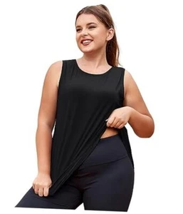Plus Size Womens Workout Tank Tops Sleeveless Flowy Yoga XX-Large Black - Picture 1 of 7