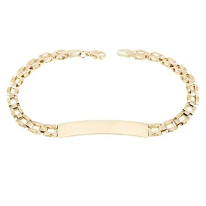 Italian 14k Yellow Gold Engravable Square Link ID Bracelet 8.25" 6mm 7.4 grams - Picture 1 of 5