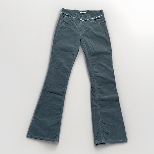 burberry pantalone donna gamba larga vita bassa verde velluto a coste taglia 4 (26” X 31”)