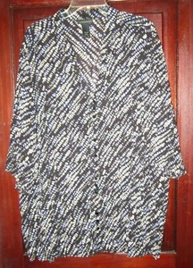 Lane Bryant Plus Sz 26 28 Tunic Top Shirt Blouse Button Down Crinkled Dot Print - Picture 1 of 3