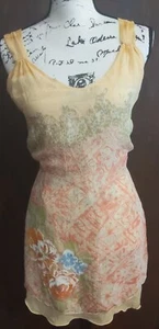J. Jill Small Floral Gauze Flowy Tunic Yellow Sleeveless Coastal Boho Tie back - Picture 1 of 9