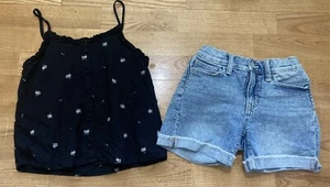 Girl's Abercrombie & Old Navy Outfit Sz 8 & 9 - Black Floral Tank w/Jean Shorts - Picture 1 of 7