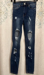 Refuge Cali Ultra High Rise Skinny Destroyed Distressed Blue Jeans Size 0(24x29) - Picture 1 of 8