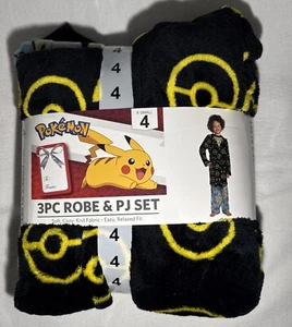 Pokemon | Boys 3-Piece Super Soft Hooded Robe & Pajama Set | Size 4 X-Smal - Picture 1 of 5