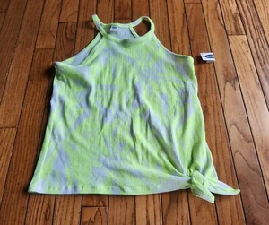NWT Girls Old Navy Tie Bottom Ribbed Tank Top Neon Yellow White Size XXL 18 - Picture 1 of 2