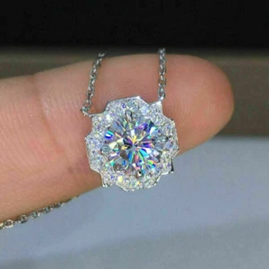 3Ct Round Certified Moissanite Women's Pendant 14K White Gold Plated Silver - Picture 1 of 4