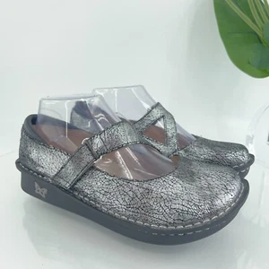 Alegria Jill Mary Jane Clog Women's Size 37 7 Metallic Silver Leather Shoe Comfy - Picture 1 of 17