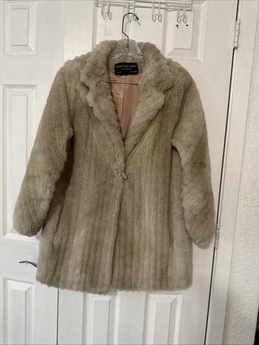 SAINT LAURENT (YSL) Cappotto pelliccia sintetica vintage Jacques St. Laurent per Genelle donna grande beige marrone