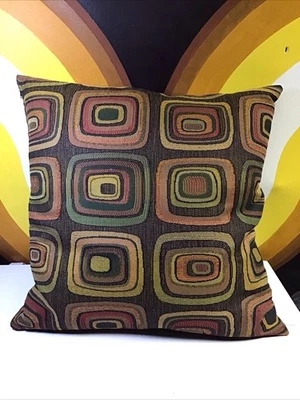 VTG MCM 60s-70s Orange/Green/Brown 18” Geometric Feather Throw PILLOW Pier One 1 - Image 1 of 4