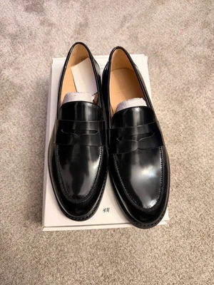 NUEVOS H&M Mocasines de Cuero Genuino Negro - Para Hombre Talla 10.5 Foto 1 de 4