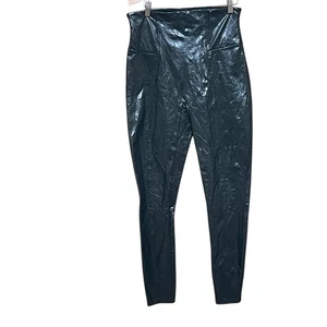 Spanx Green Shiny High Waisted Seamless Faux Leather Leggings. L - Picture 1 of 4