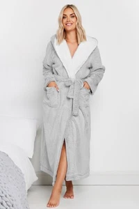 Yours Curve Women's Plus Size Contrast Hooded Maxi Dressing Gown - Picture 1 of 7