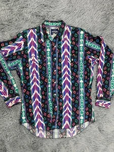 Vintage Wrangler Western Shirt Brushpopper Men Large 16-16 1/2 Striped Colorful - Picture 1 of 13