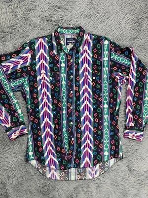 Vintage Wrangler Western Shirt Brushpopper Men Large 16-16 1/2 Striped Colorful - Image 1 of 4