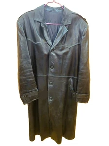 Vintage Herren Leder Regenmantel 70er Jahre Sowjetisch KGB NKWD Kommandant - Bild 1 von 15