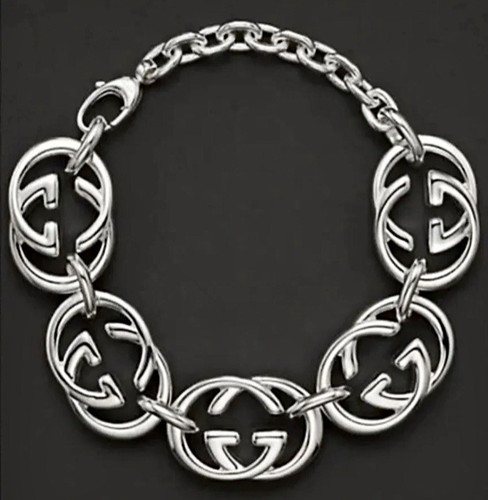 BRACCIALE GUCCI "BRITT" G LOGO AD INCASTRO GG ARGENTO STERLING 925 NUOVO CON SCATOLA AUTENTICO!
