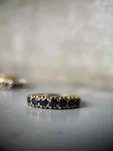 2 Ct Round Cut Blue Sapphire Wedding Band Ring 14k Yellow Gold Plated Silver - Picture 1 of 10