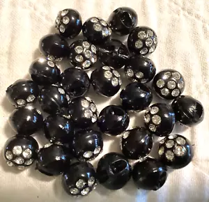 (24) Vintage Strass-NERO-PALLA-TOGGLE-Gambo—PULSANTI~3/8”-Cucito~Amanti dei bottoni - Foto 1 di 2