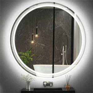 Large Round LED Bathroom Mirror Wall Mounted Backlit Anti-Fog Makeup Mirror IP44 - Picture 1 of 23