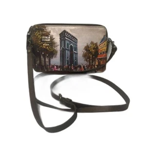 Vida Crossbody Clutch Bag Cityscape Cow Leather & Cotton Novelty Travel - Picture 1 of 8