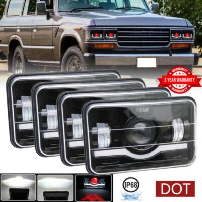 Faros LED 4x6" 4 piezas DRL haz alto/bajo para Toyota Land Cruiser 1988 1989 NUEVO Foto 1 de 4