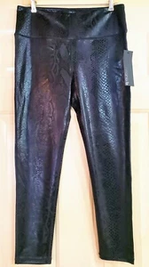Neu mit Etikett Mono B kurze Leggings hohe Taille Folie Schlange Reptil Damen XL schwarz - Bild 1 von 12