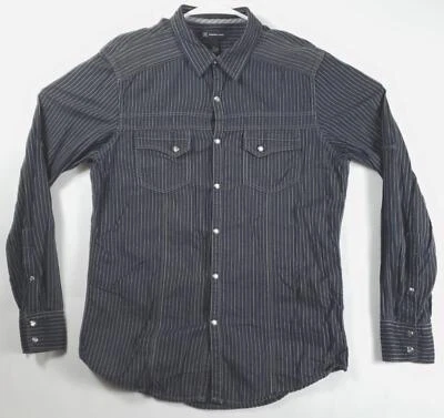 INC International Concepts Shirt Mens Medium Black Gray Pearl Snap Long Sleeve - Image 1 of 4