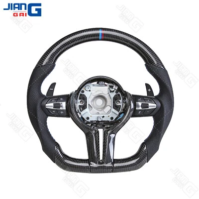 Carbon Fiber Steering Wheel Fit BMW BMW M5 M6 F10 F11 F12 F13 F90 F06 w/Paddles - Image 1 of 4
