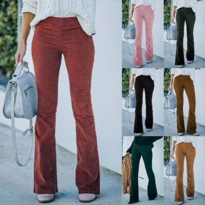 Women Corduroy Bottoms Ladies Daily Wear Casual Wide Leg Palazzo Pant Pockets - Image 1 of 4