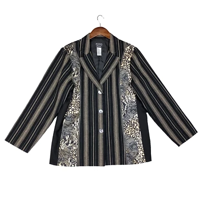Koos of Course Blazer Women Medium Black Tan Animal Print Linen Blend Jacket Vtg - Image 1 of 4
