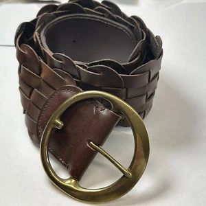 Gap Belt Wide Waist Woven Brown Leather Made in USA up to 33 Inches Brass - Picture 1 of 7