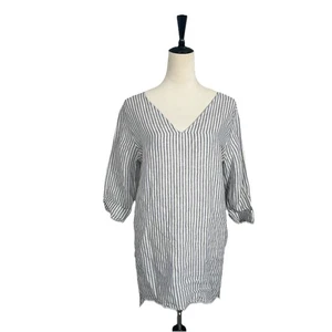 Tahari gestreifte Leinen Long Bluse Top Shirt Tunika Küste Strand Lagenlook Small - Bild 1 von 6