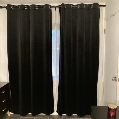 Black Velvet Curtains 2 Panels - Image 1 of 3