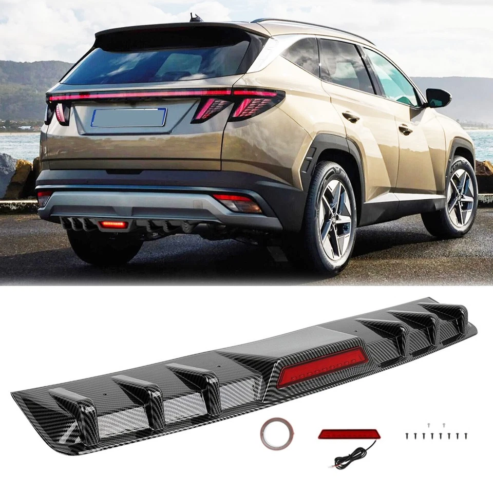 Carbon Rear Bumper Diffuser Lip Spoiler Splitter w/ LED Light For Hyundai Tucson - Изображение 1 из 4
