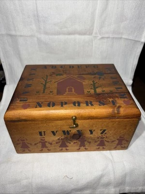 Wooden Box Storage Collection Childs Stamped Primitive Alphabet Children’s Decor - Image 1 of 4