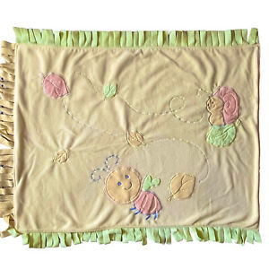 BRIGHT FUTURE BABY BLANKET YELLOW GREEN PINK SNAIL BEE GARDEN LEAVES 27x37